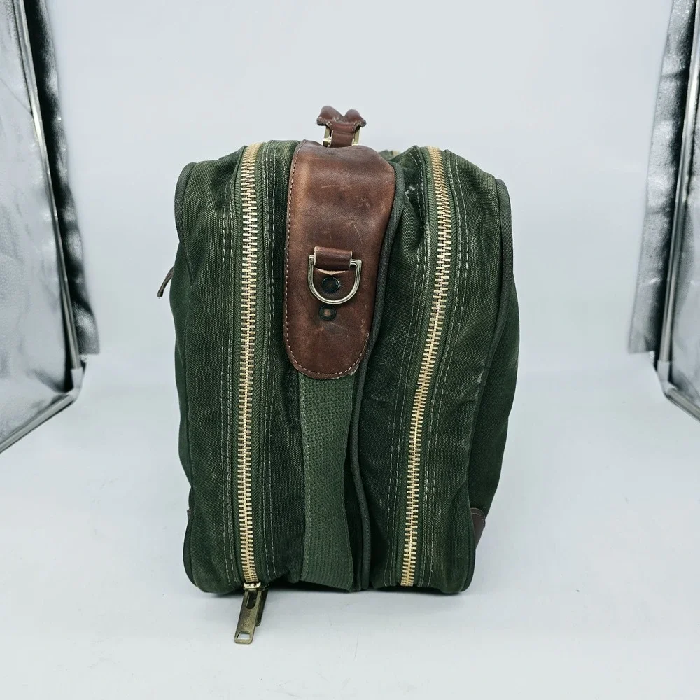 Vintage Orvis Battenkill Bag Travel Weekender Pique Canvas Green Leather Large